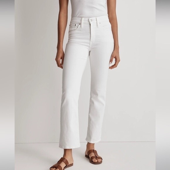 Madewell NWT Tall Kick Out Crop Jeans 33T Mid Rise Ankle Length in Pure White - Picture 1 of 9
